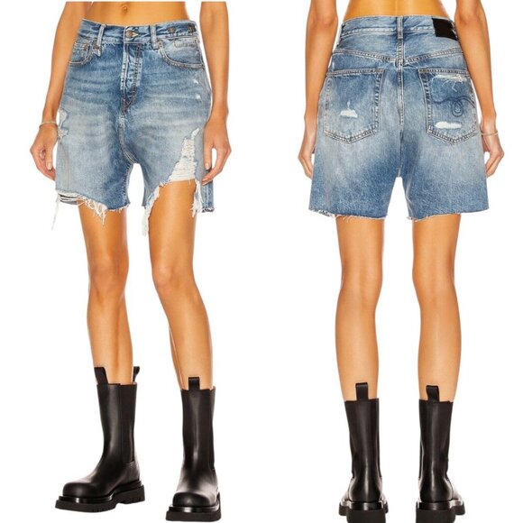 New R13 Marky Drop Short Jeans Size 24 Bain Wash Blue Denim Distressed Faded - Picture 15 of 16